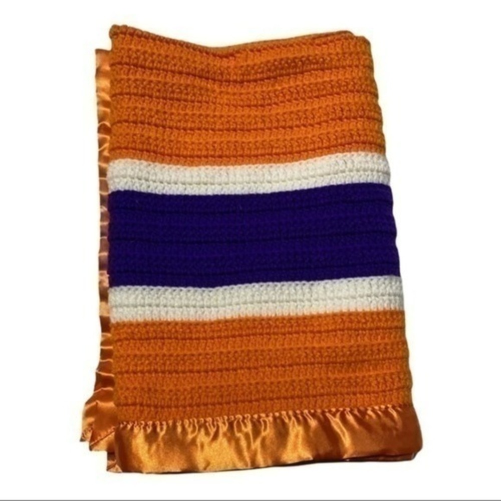 Clemson Handmade Striped‎ Afghan Orange & Purple
